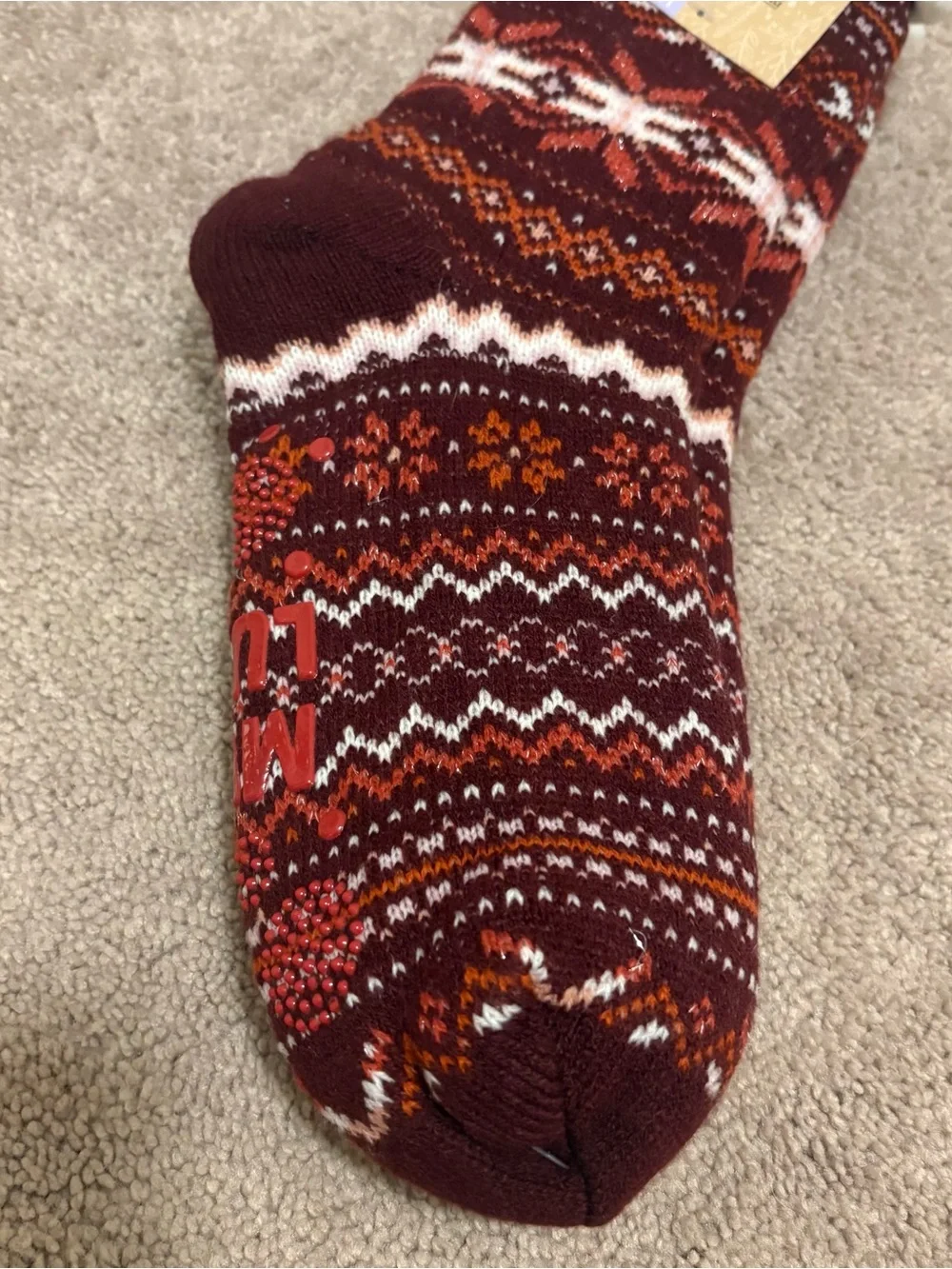 Muk Luks Women’s NEW Cozy Festive Sherpa Slipper Socks w/ Grip Size L/XL (8-10)